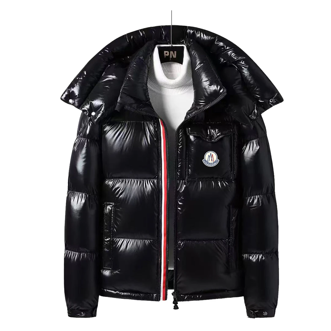 鹅绒服男女短款彩虹条2025冬季新款双拉链加厚保暖黑金羽绒服外套