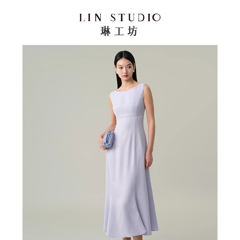 【连衣裙 醋酸】琳工坊“若微”蓝紫色连衣裙气质优雅温柔唐琳设计师