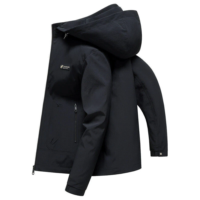 啄木鸟男士外套2025春季高品质新款男士可脱卸帽提花夹克男装