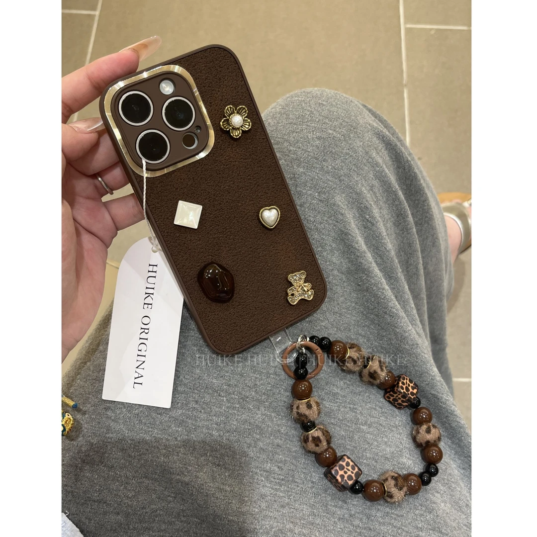 秋冬ins皮纹咖色创意适用苹果17手机壳iphone16/15/14/13promax