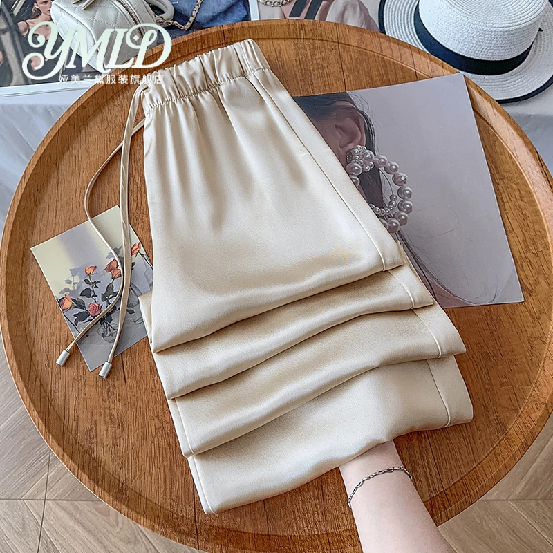 高级感醋酸缎面阔腿裤女夏2025新款防晒垂感冰丝休闲裤凉凉直筒裤