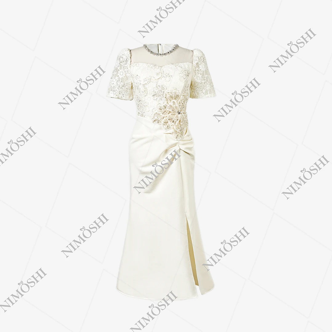 NIMoSHI【莎莎】法式网纱拼接褶皱唯见长江天际流连衣裙女Q1268