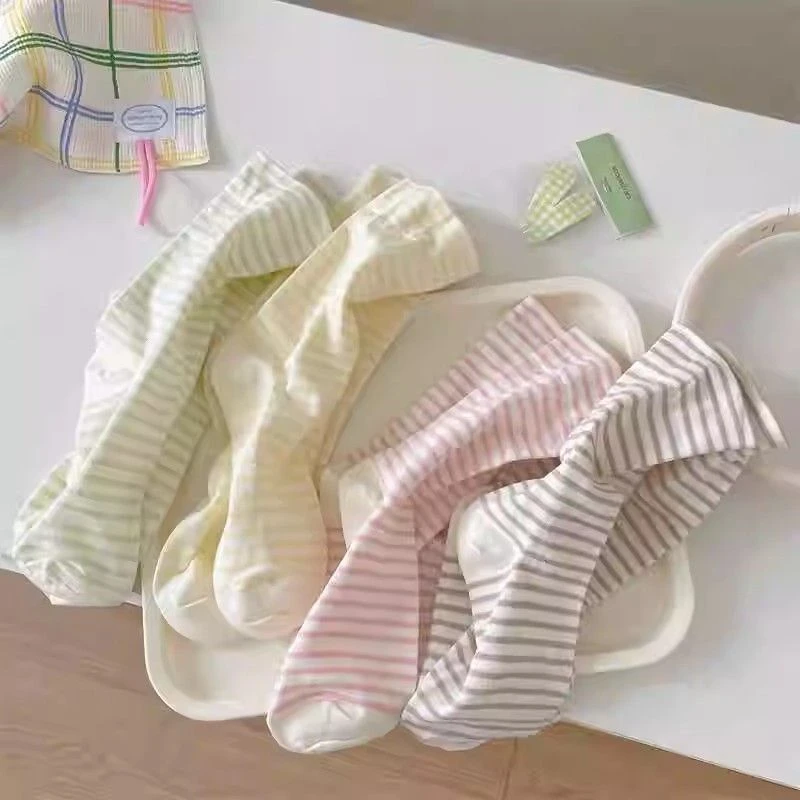 无骨袜子女中筒袜条纹春秋款中筒月子袜ins产后松口女士堆堆长袜