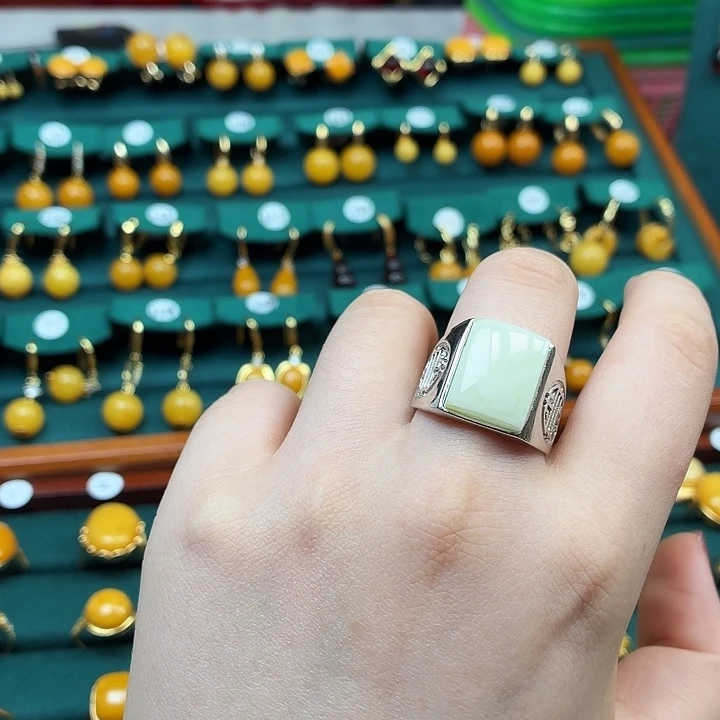 琥珀银S925镶嵌戒指