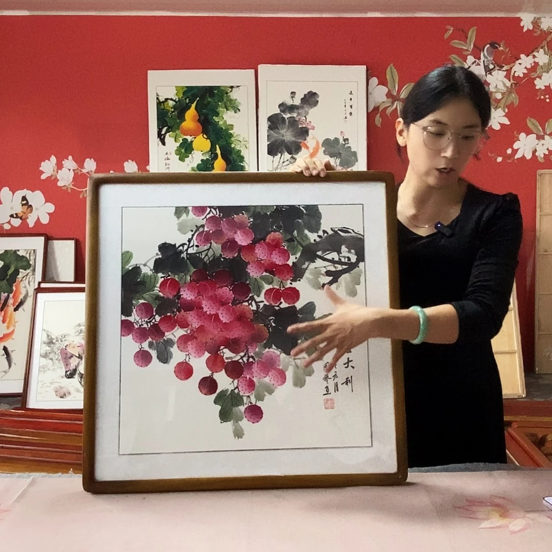 国画手写手绘带框包邮62✖️62国画作品