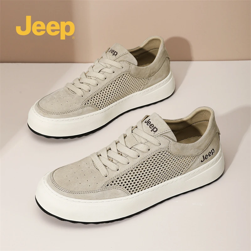 jeep吉普男鞋2025冬季新款复古百搭男户外休闲鞋网面透气运动板鞋