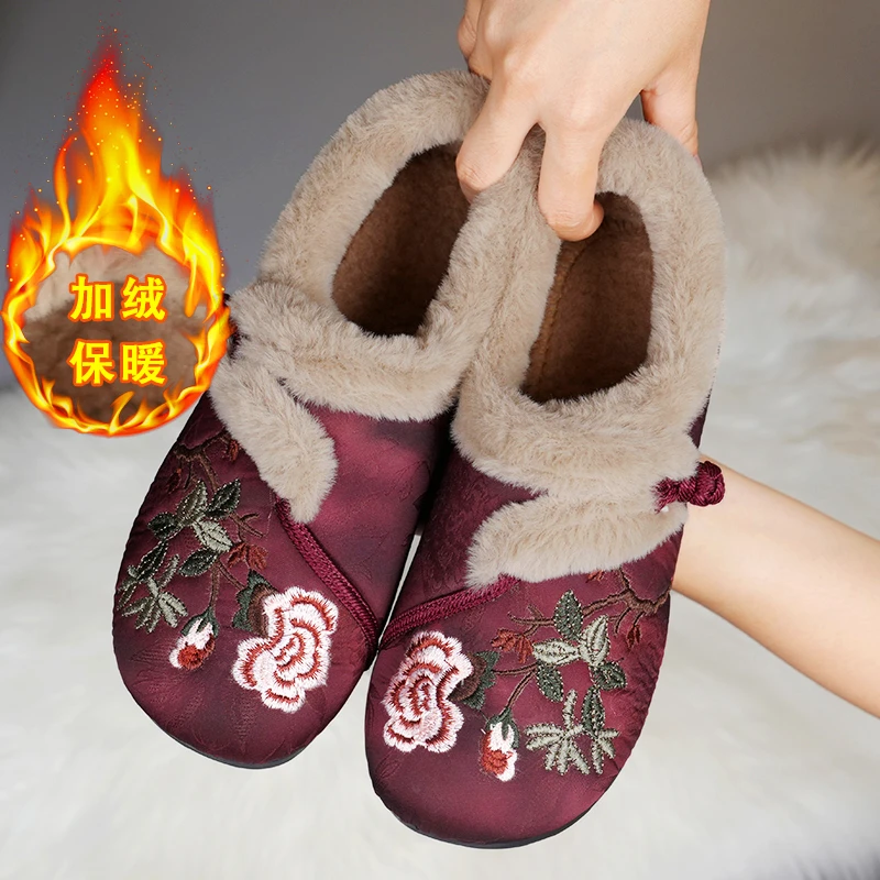 冬季加绒老北京棉鞋女加厚软底防滑保暖中式棉靴老人鞋中老年棉鞋