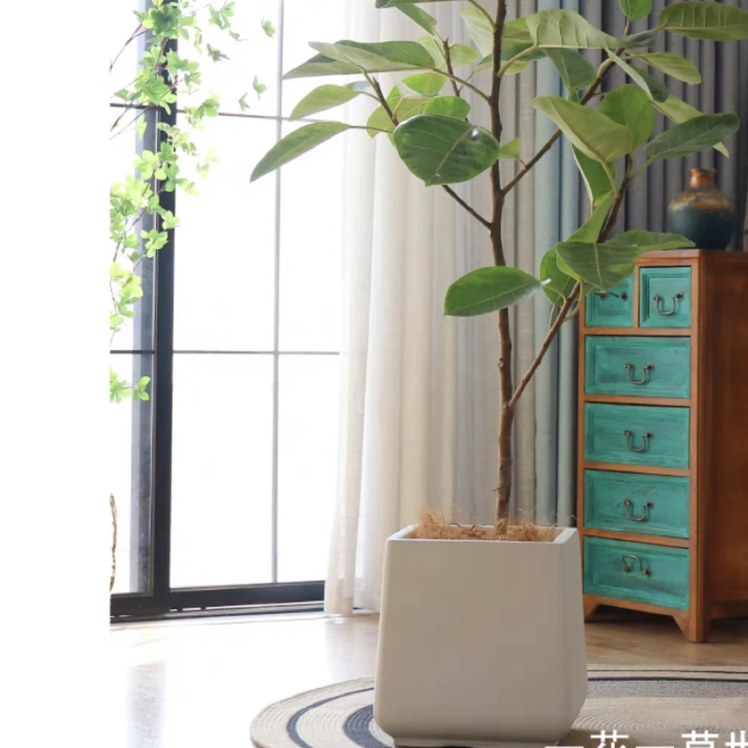 方形简约轻奢风镁泥花盆客厅卧室落地绿植盆大号盆