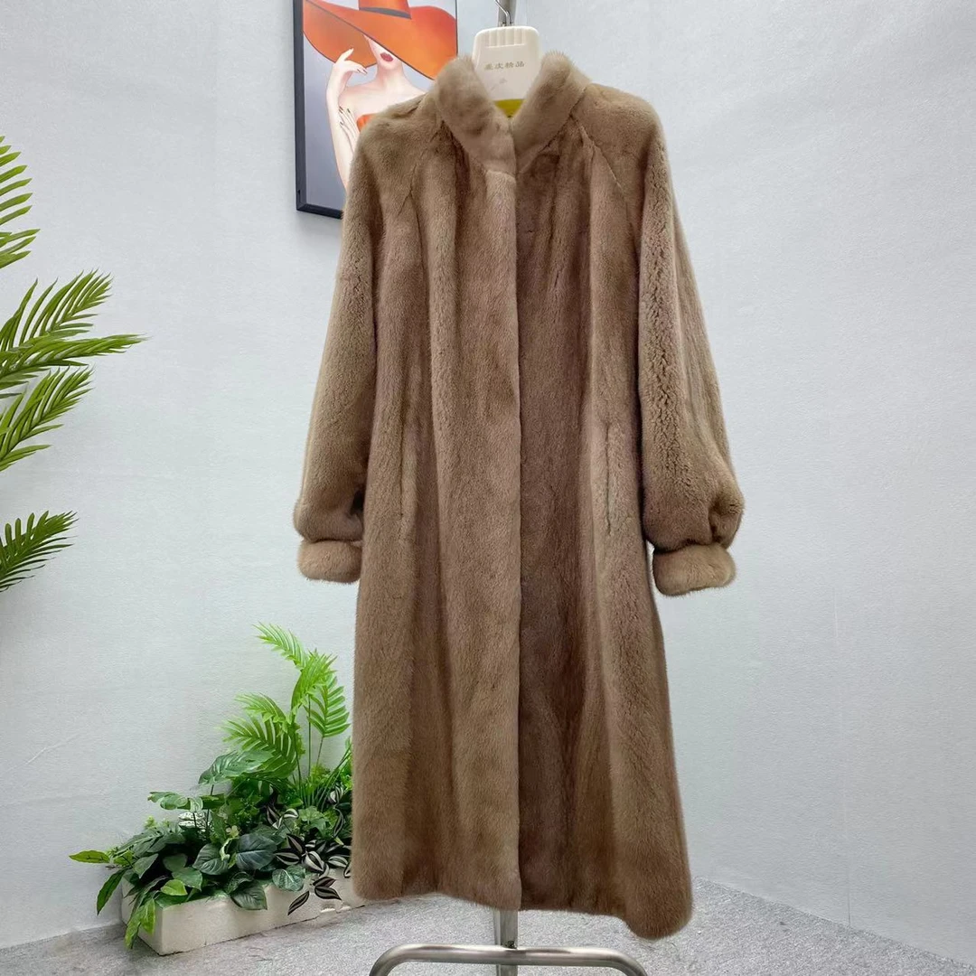 新款桃心领灯笼袖帕斯条原色貂貂大衣天鹅绒短二毛丹麦紫金双紫标