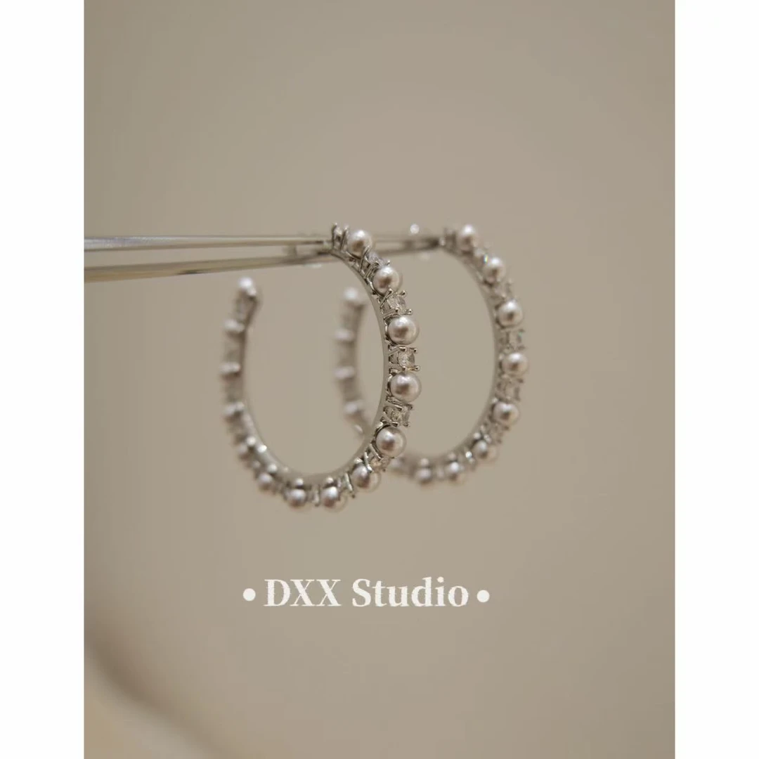 铜合金仿珍珠耳饰 小众设计百搭ins大耳圈耳饰47119