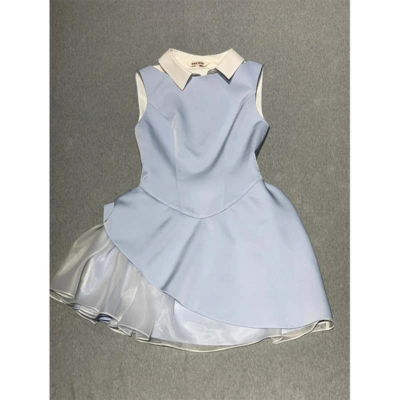 韩系设计感假两件不规则拼接短裙女夏季新款时尚显瘦无袖连衣裙子