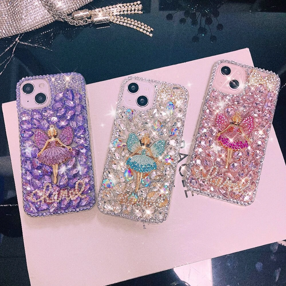 适用苹果/华为/OPPO/VIVO/小米手工DIY芭蕾舞女孩镶钻手机壳女款
