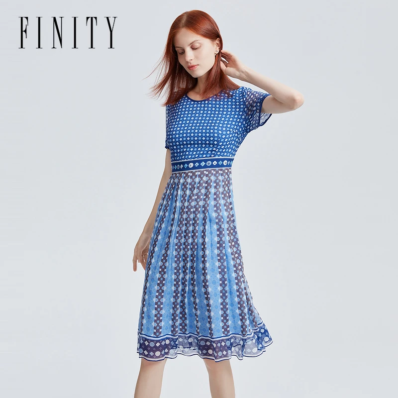 【粉丝专享】FINITY 连衣裙真丝新款气质花色时尚收腰 F20VCTZ03L
