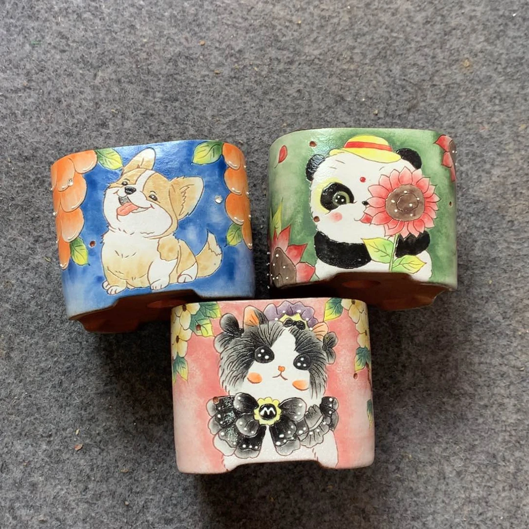 那*云瑕疵花盆，手绘花盆