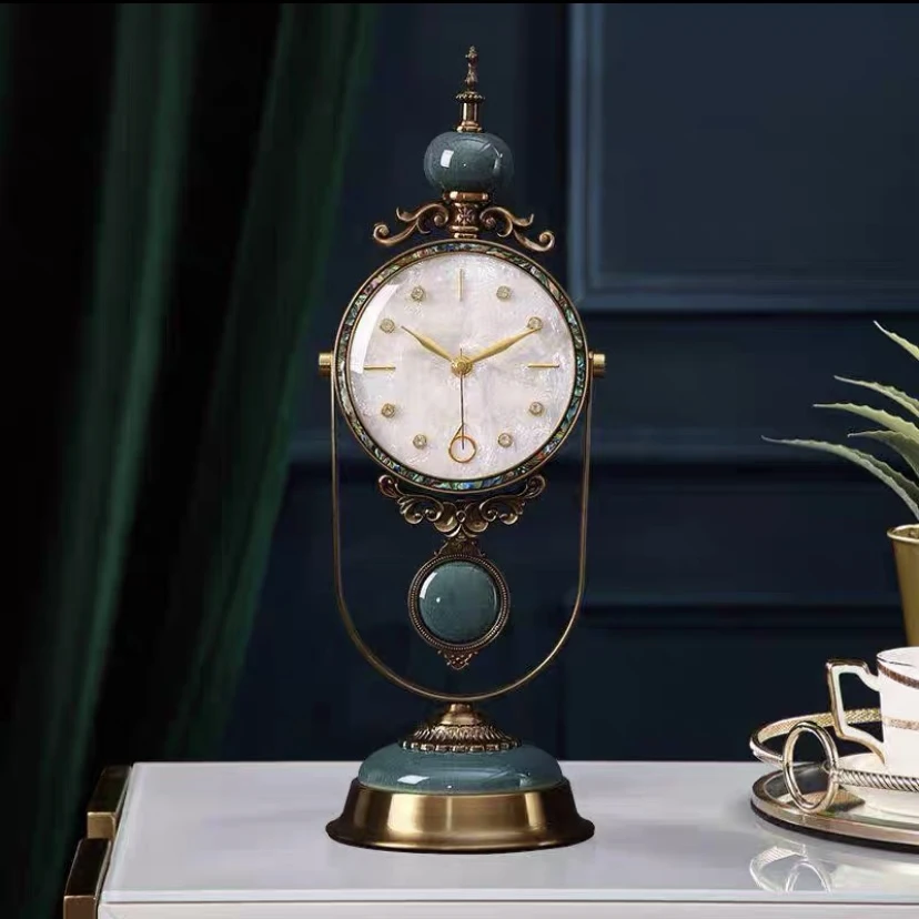 欧式轻奢古典台式装饰时钟贝壳座钟创意摆件