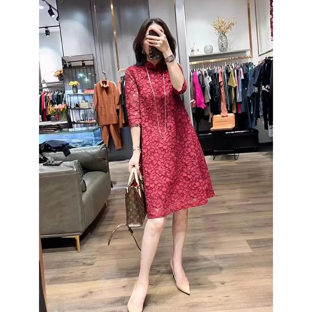 夏季新款中国风高级简约休闲遮肉显瘦气质时尚碎花短袖外穿连衣裙