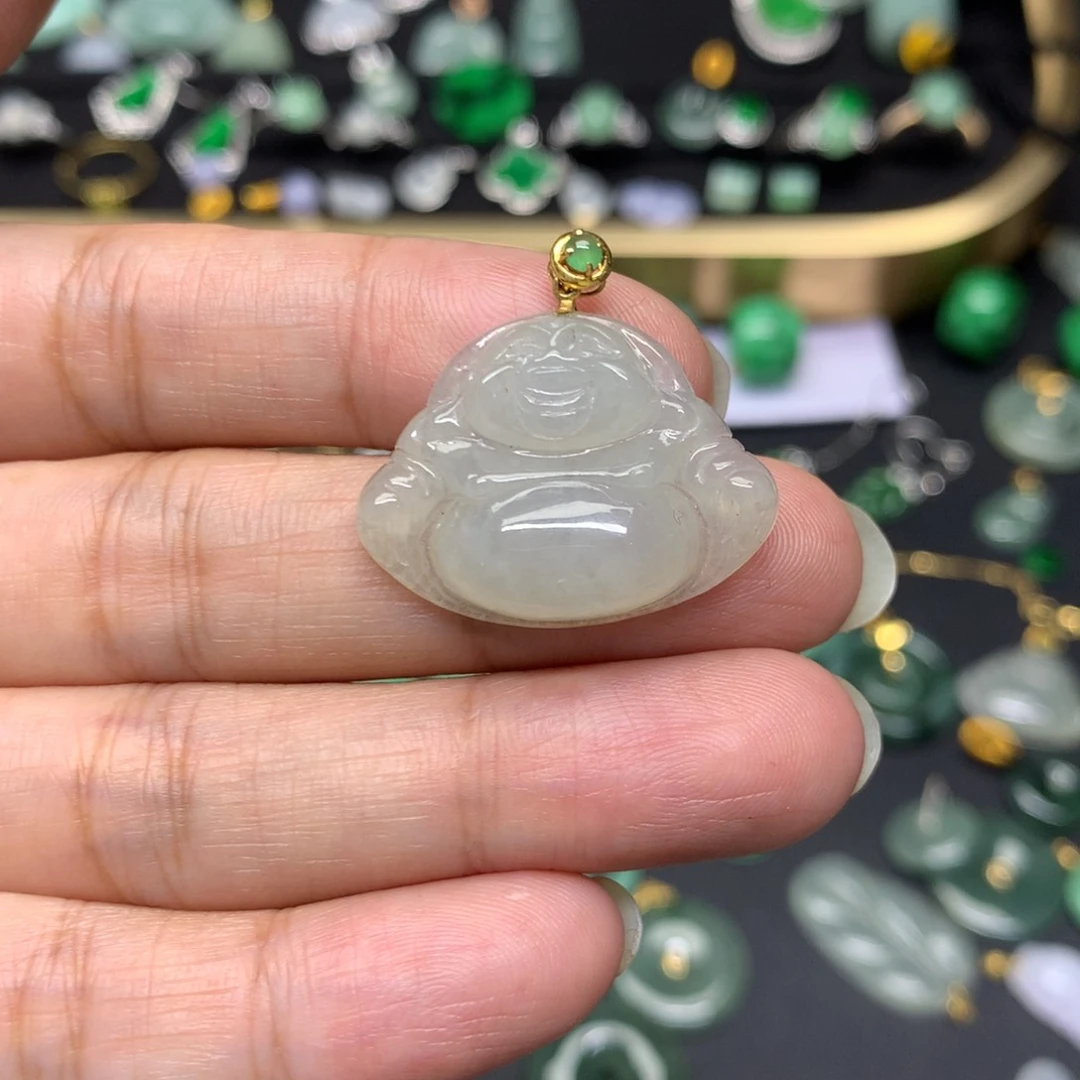 吊坠(不含链)18K金镶嵌翡翠有纹裂