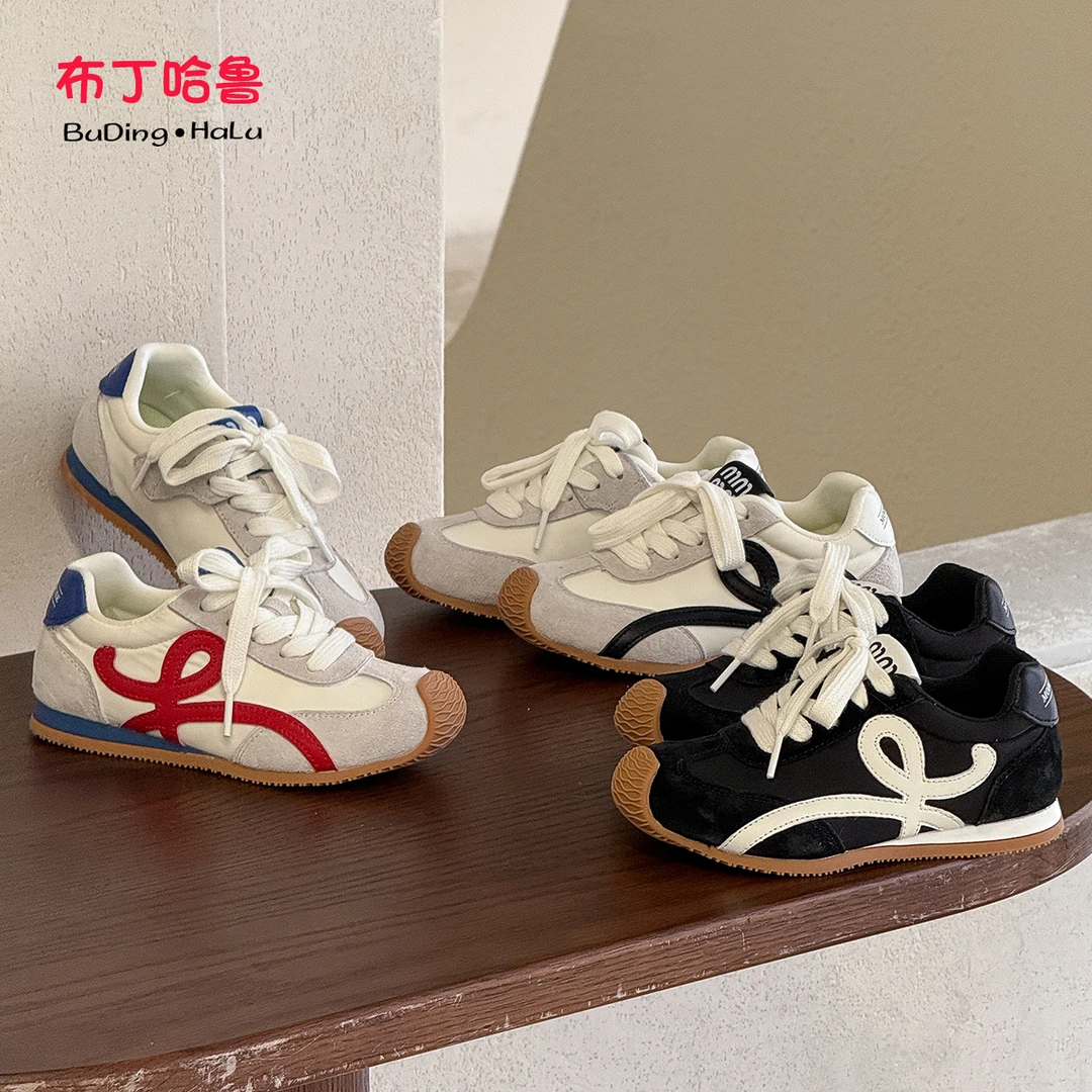 布丁哈鲁【阿甘鞋】2025春款女童复古厚底百搭运动鞋25C957