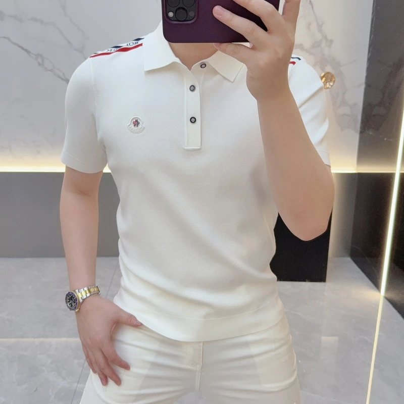 2025早秋新款高品质轻奢时尚潮流条纹冰丝针织polo短袖t恤25216
