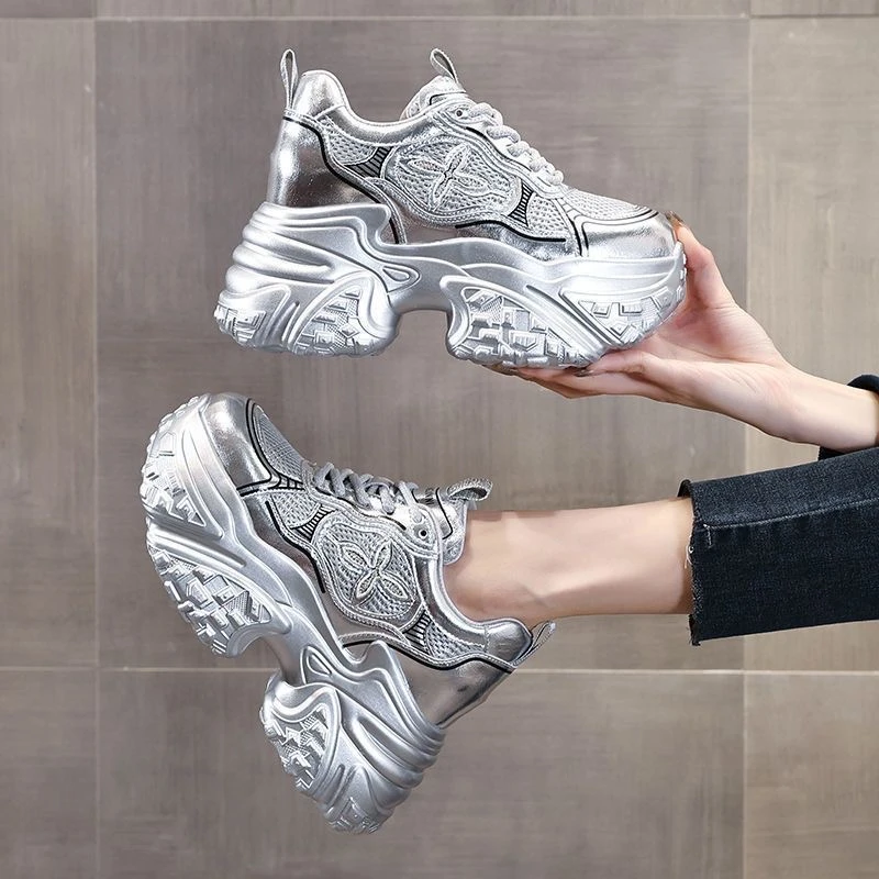 内增高老爹鞋女2025夏季新款爆款网面透气百搭松糕厚底运动休闲鞋