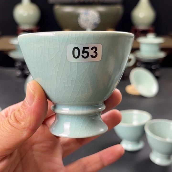 瓷片仿古釉汝官窑高足鸡心杯053号