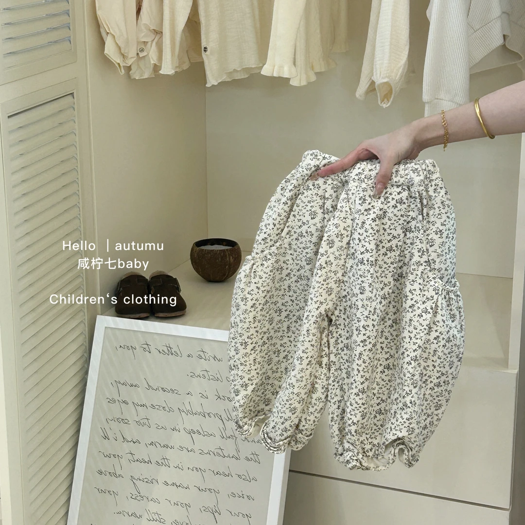 【现】咸柠七女童百搭秋装2024新款洋气儿童碎花休闲裤
