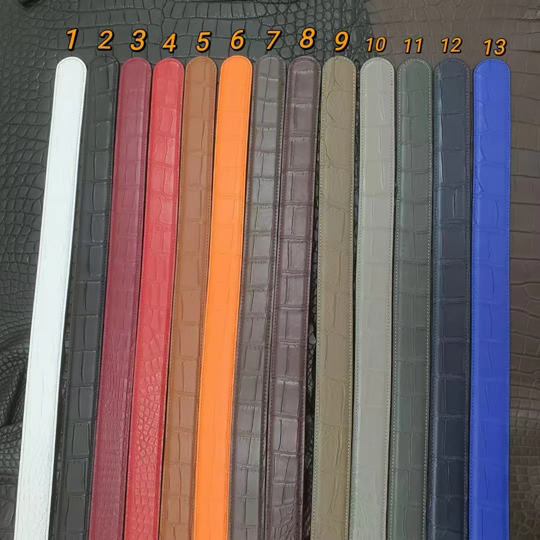 【现货】高端哑光水染雾面尼罗鳄无拼接腰带男士真皮商务不带扣头