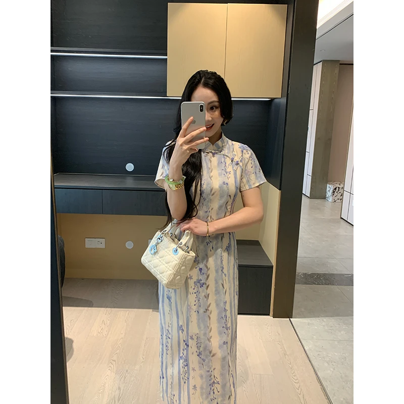 XINYI【江南水乡】新中式国风连衣裙收腰显瘦气质旗袍X625Q04548