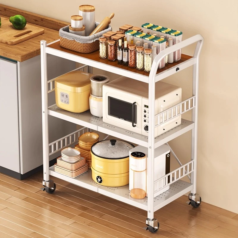 免安装折叠厨房置物架落地多层烤箱放锅架微波炉储物移动收纳推车