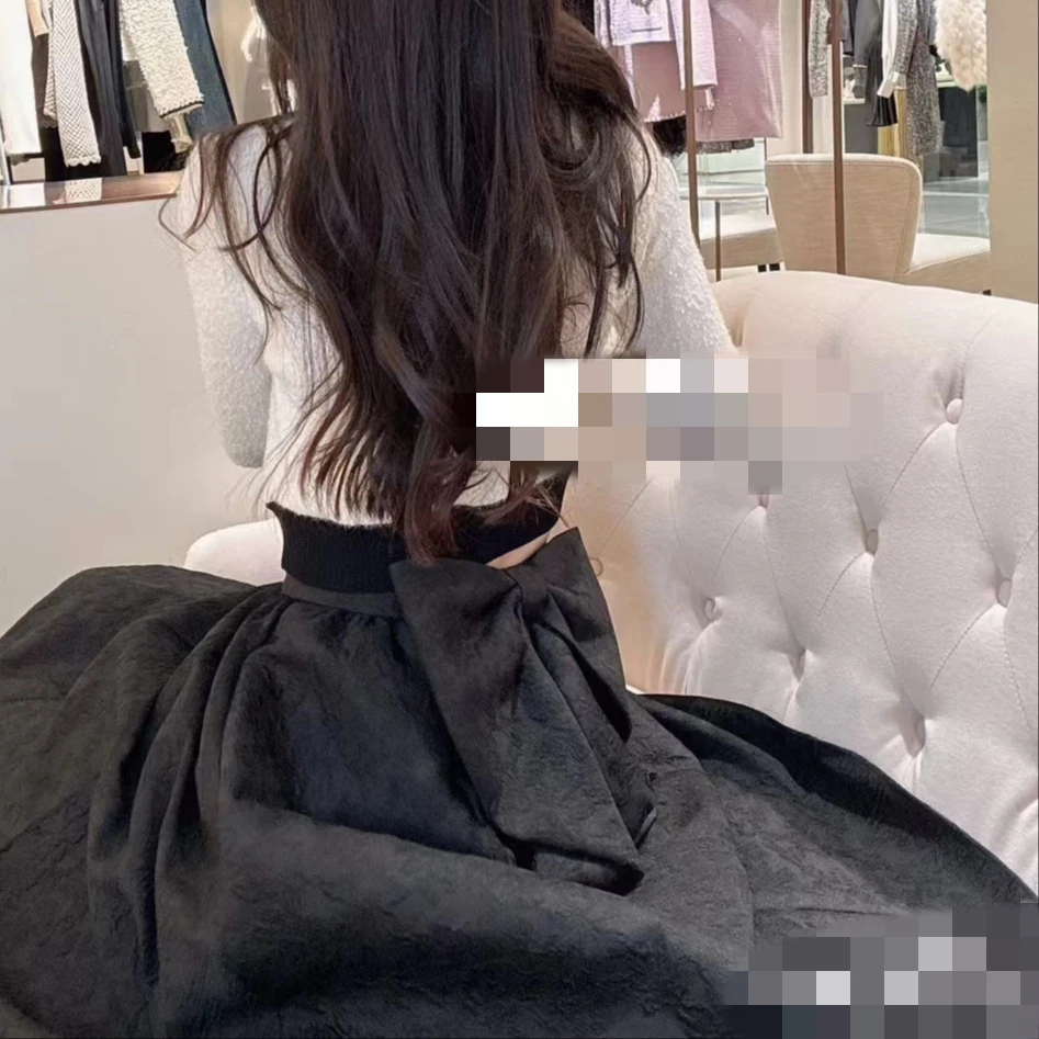 SZSALI 定制小香风针织衫套装中长款蝴蝶结提花长裙需分开拍