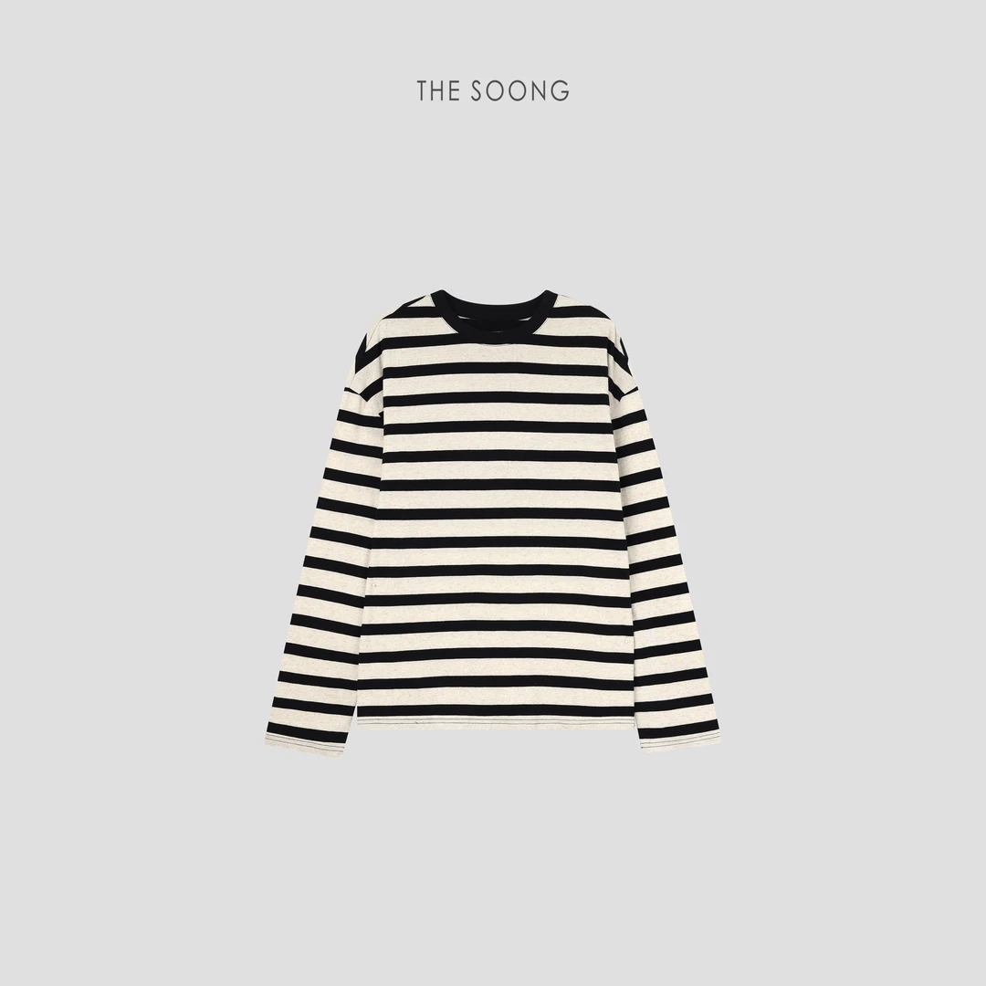 THESOONG|"肌肤之享"天然亚麻棉朦胧透感针织条纹长袖上衣BTX5608