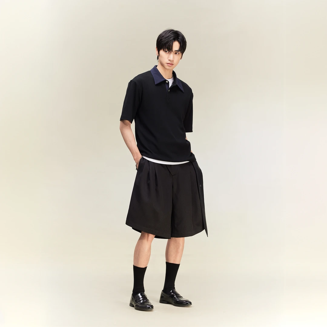 芸蚁〔黑带〕多形态功夫腰带微绒菱纹肌理廓形多色短裤