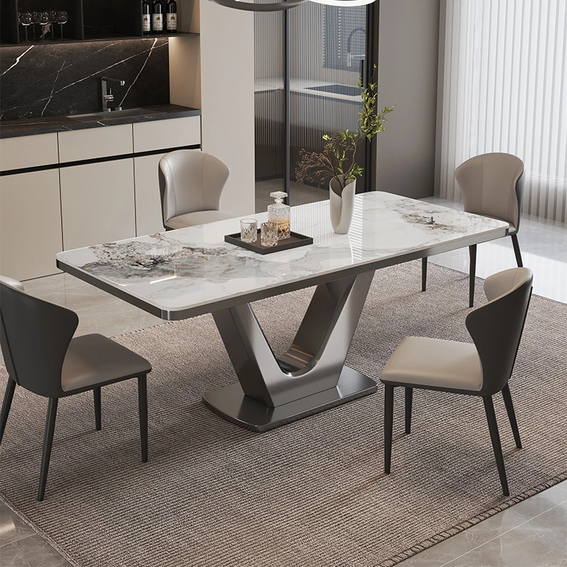 《大V长台》松弛感意式极简设计师款长方形餐桌家用岩板餐桌椅