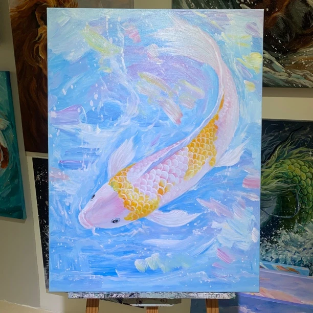 奶油风聚财锦鲤客厅书房茶室玄关过道装饰画