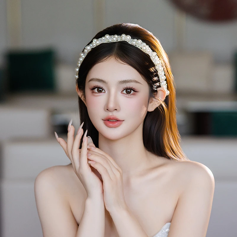 非金属仿珍珠婚庆饰品 新娘法式甜美气质简约超仙珍珠发带女D0570