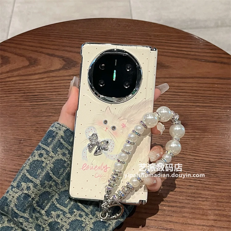 适用华为matex6手机壳x5新款matex5蝴蝶结猫咪手链x6全包中轴保护