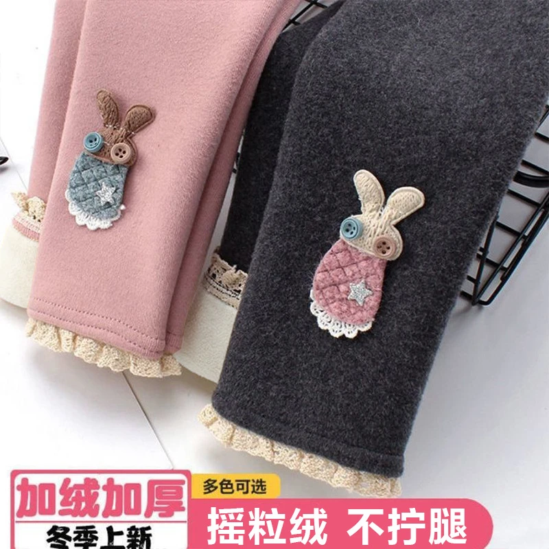MOMOCO/玛米玛卡女童加绒打底裤外穿秋冬新款韩版卡通洋气小女孩