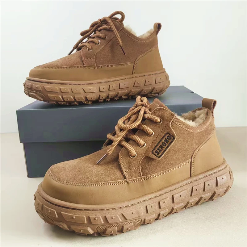 ZZ-8977牛皮！内里全羊毛男士防滑榴莲厚底雪地靴低帮系带东北棉鞋