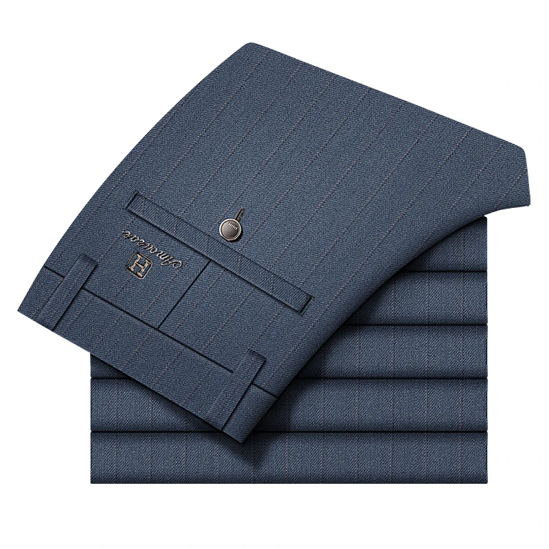 男裤秋季2025新款深蓝色条纹休闲裤修身长裤子垂感免烫西裤长裤