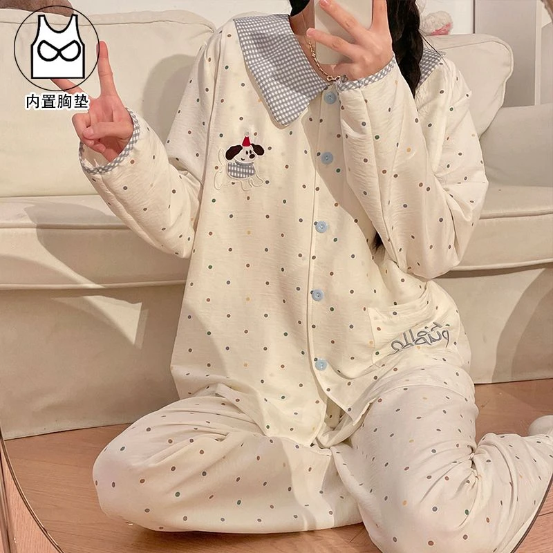 【带胸垫】春夏季薄款棉纱月子服孕妇睡衣产后哺乳喂奶坐月子家居服