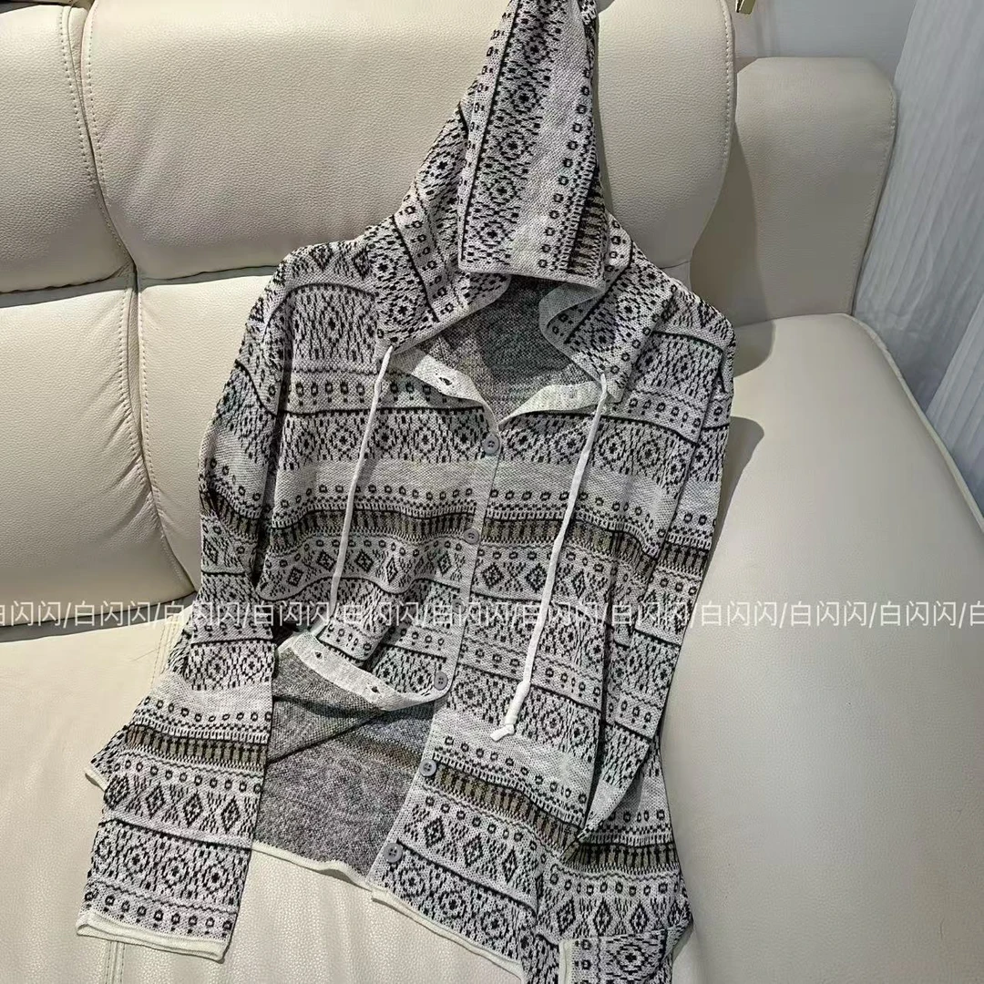 东方韵丨薄款气质百搭针织衫开衫连帽上衣女7336