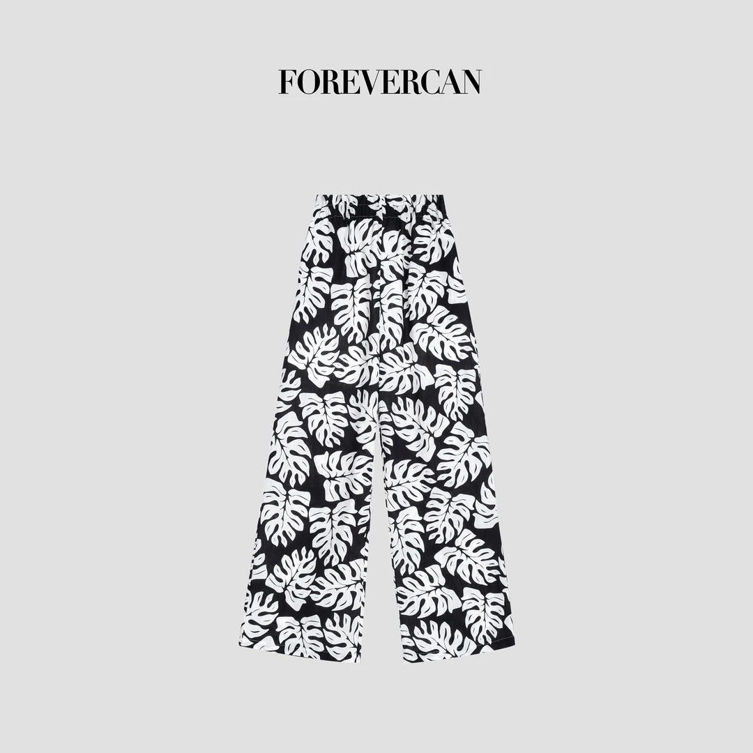 FOREVERCAN“步步生花”度假感松紧腰头休闲阔腿长裤 SP23112