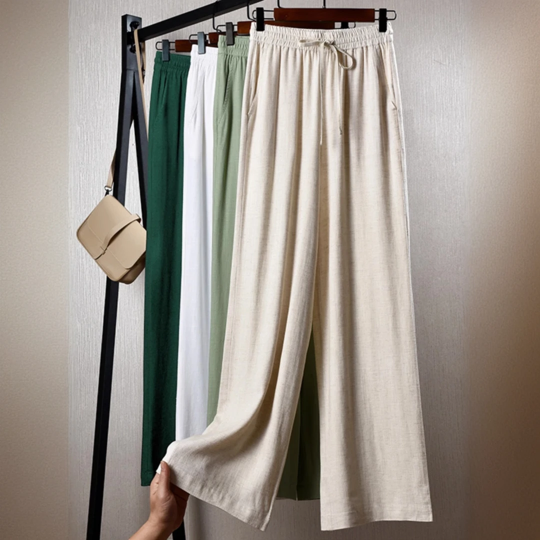 亚麻阔腿裤女2025春夏季新款棉麻休闲宽松九分垂感显瘦薄款长裤