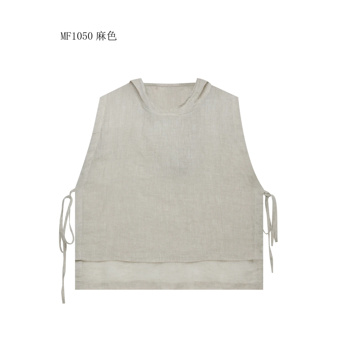 【麻訪家】MF1050麻色文艺简约连帽休闲百搭坎肩上衣