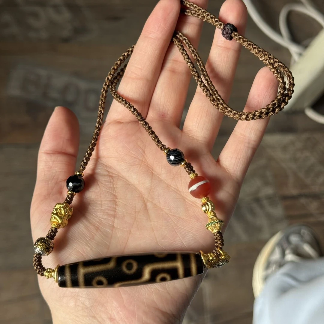 【曹美丽精选】H51568-玛瑙DIY脖挂（九眼）-多样性发其一-57x12mm