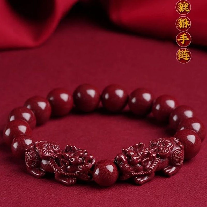 增香沉香木朱砂双貔貅手串青金石紫金砂本命年男女款圆珠手链饰品