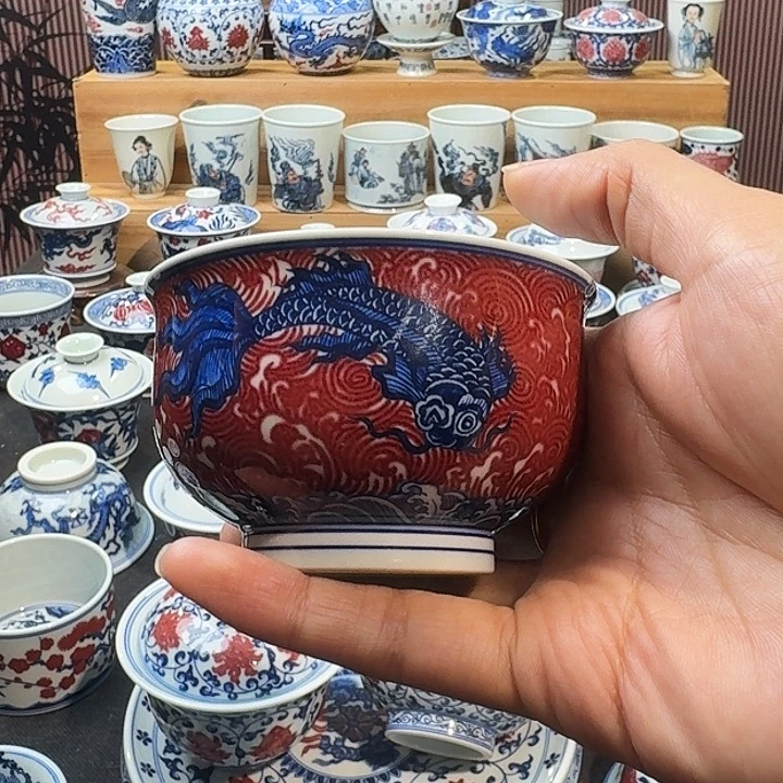 鱼藻杯子炉式杯手绘