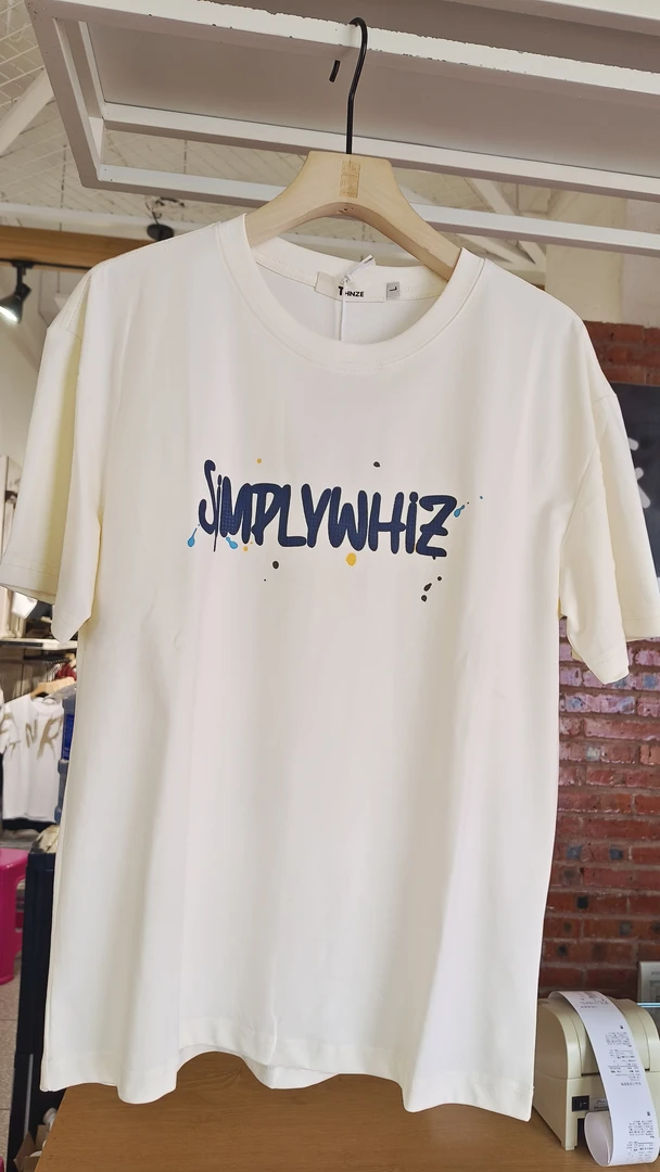 夏季青年休闲白色短袖T恤潮流圆领纯棉宽松半袖上衣轻奢风86211