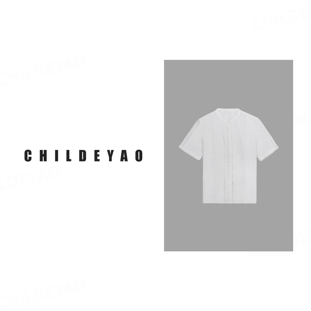 『白色恋人』 精美蕾丝花边法式桑蚕丝棉短袖上衣a4156