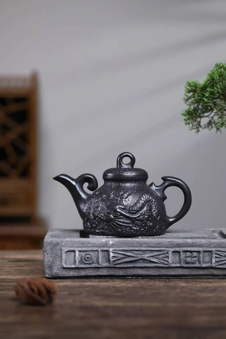 HB大容量正宗宜兴紫砂壶原矿玄铁石黄料龙腾四海壶高档茶壶茶具